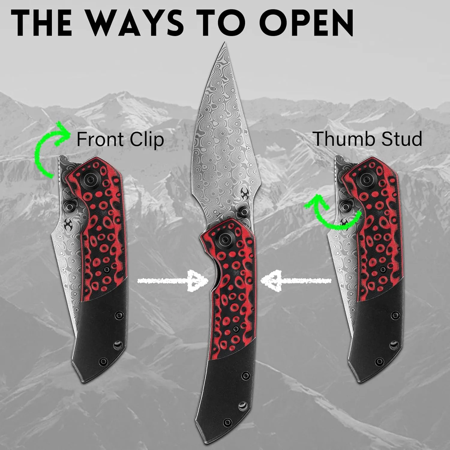 KANSEPT Fenrir Pocket Folding Knives for Men EDC Camping Knives 3.48'' Damascus Material Pocket Folding Knives with Black and Red G10   Black TiCn Coated Titanium Handle Everyday Carry K1034A2