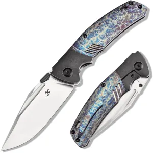 KANSEPT Hinterland Pocket Folding Knives for Men EDC Camping Folding Knife 3.58'' Satin CPM S35VN Blade Pocket Knife with Blackwash Titanium Lightning Strike Finished Titanium Inlay Handle K1057A5