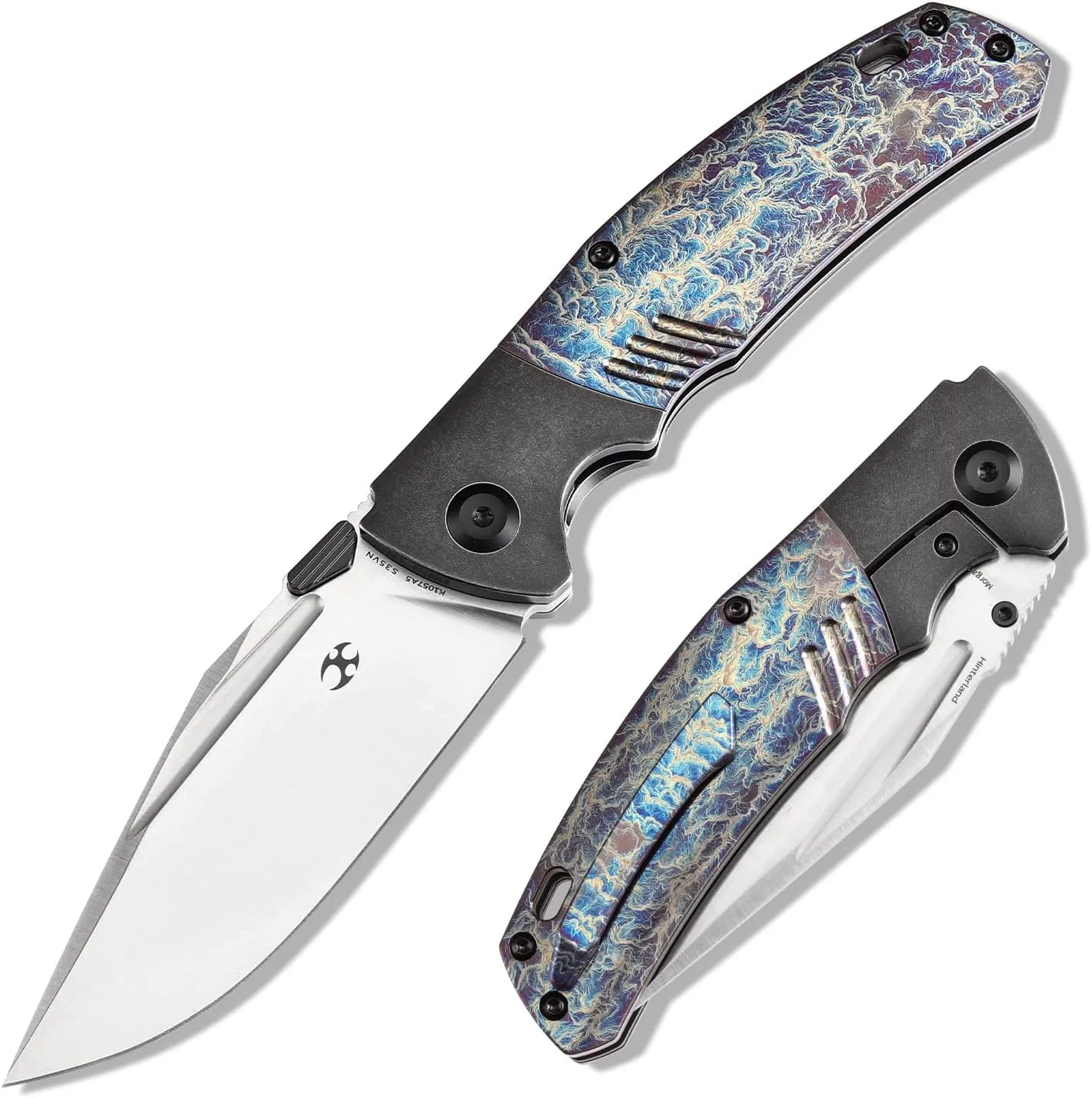 KANSEPT Hinterland Pocket Folding Knives for Men EDC Camping Folding Knife 3.58'' Satin CPM S35VN Blade Pocket Knife with Blackwash Titanium Lightning Strike Finished Titanium Inlay Handle K1057A5