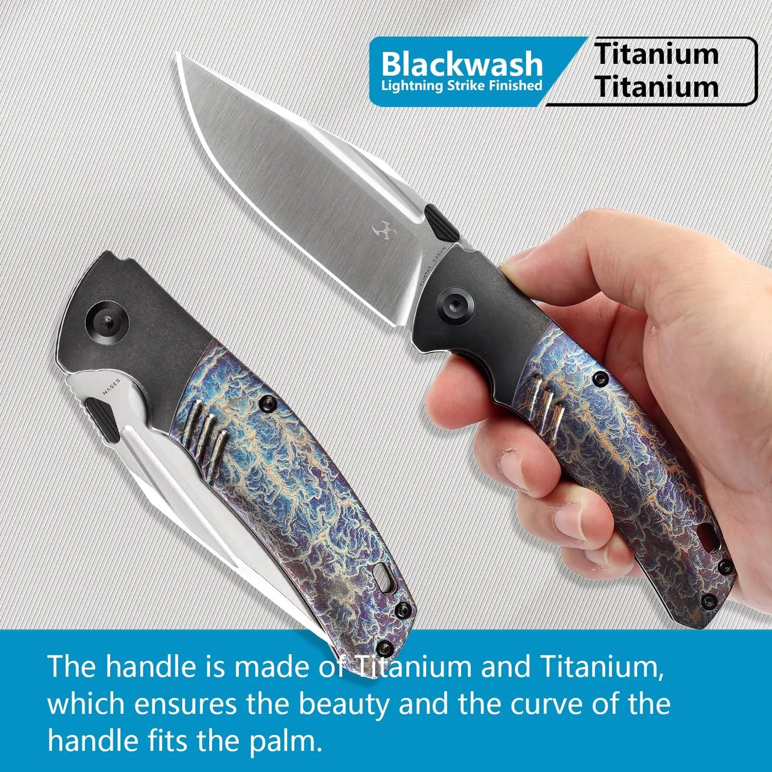 KANSEPT Hinterland Pocket Folding Knives for Men EDC Camping Folding Knife 3.58'' Satin CPM S35VN Blade Pocket Knife with Blackwash Titanium Lightning Strike Finished Titanium Inlay Handle K1057A5