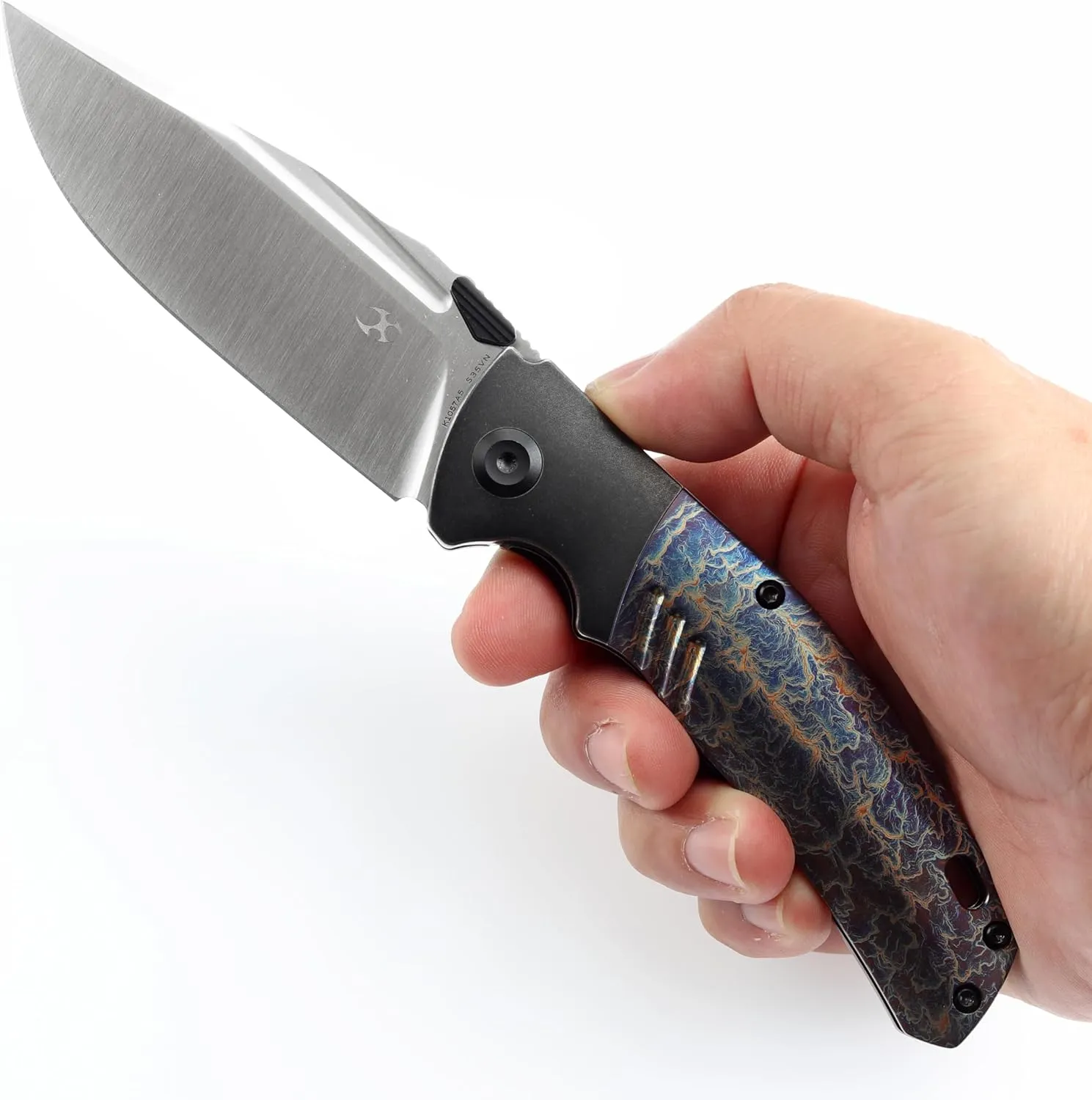 KANSEPT Hinterland Pocket Folding Knives for Men EDC Camping Folding Knife 3.58'' Satin CPM S35VN Blade Pocket Knife with Blackwash Titanium Lightning Strike Finished Titanium Inlay Handle K1057A5