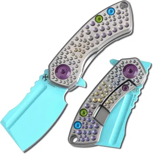 KANSEPT Mini Korvid Pocket Folding Knives EDC Camping Folding Knife 1.45'' Light Blue S35VN Blade Pocket EDC Knife with Gradient Titanium Handle With Dimples Handle Everyday Carry K3030A10