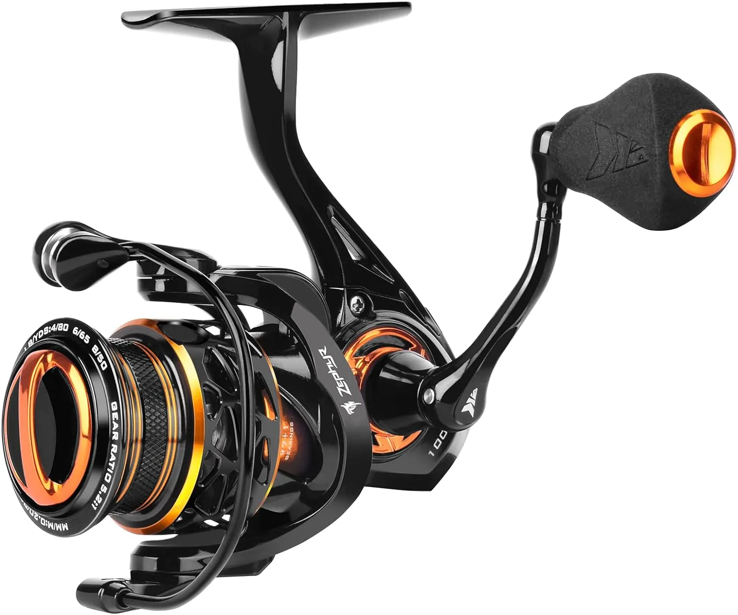 KastKing Zephyr Spinning Reels – 7 1/6 1 BB – Carbon Fiber Drag – Stainless Steel Shaft – Aluminum & CNC Spool – Black/Green/Orange – Sizes 500/1000 SFS – Ultralight to Heavy-Duty
