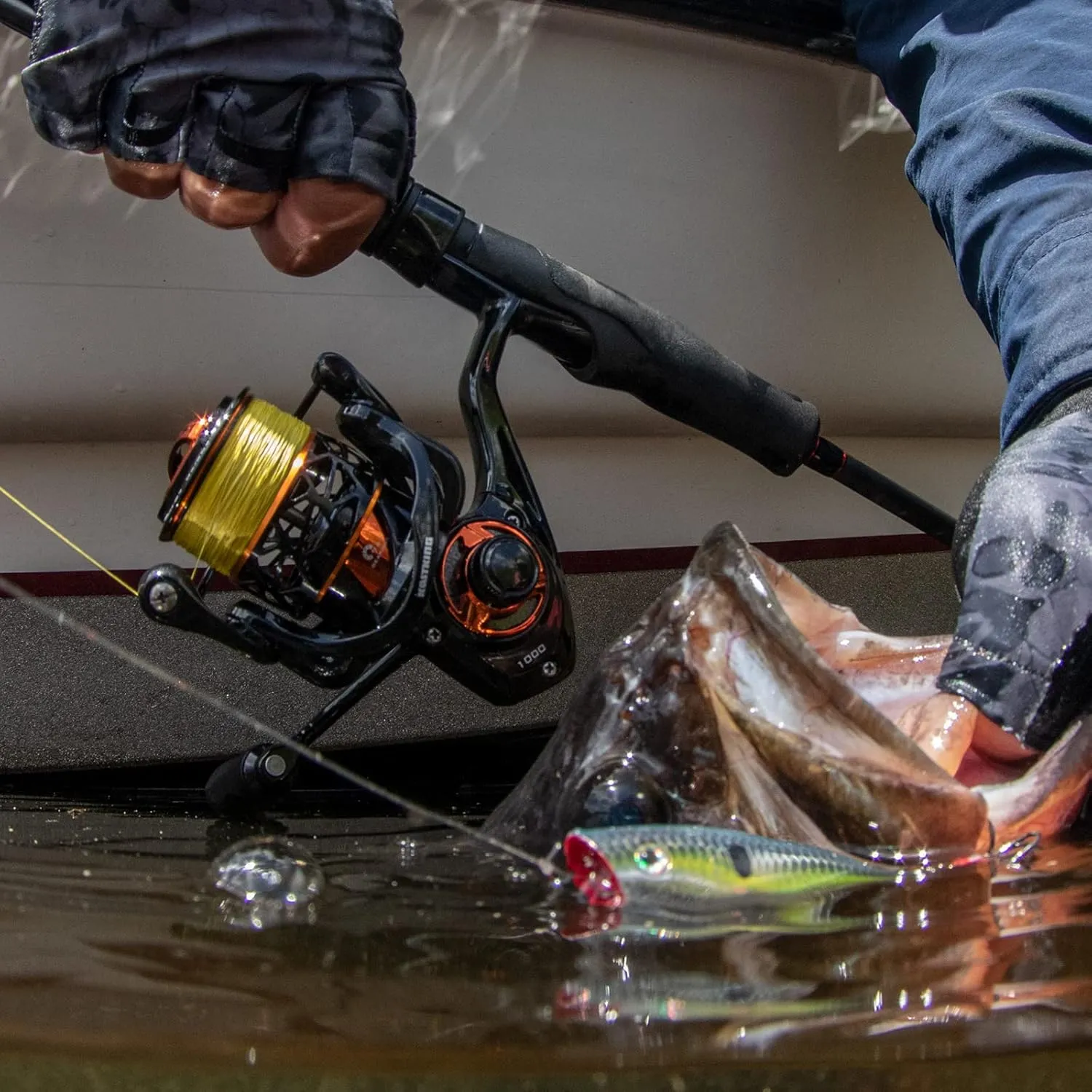 KastKing Zephyr Spinning Reels – 7 1/6 1 BB – Carbon Fiber Drag – Stainless Steel Shaft – Aluminum & CNC Spool – Black/Green/Orange – Sizes 500/1000 SFS – Ultralight to Heavy-Duty