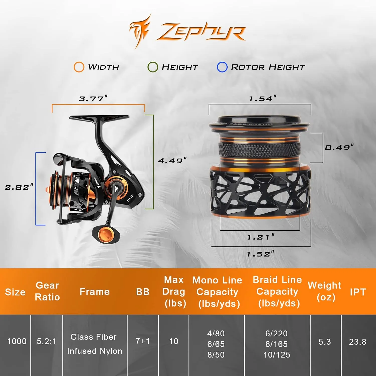 KastKing Zephyr Spinning Reels – 7 1/6 1 BB – Carbon Fiber Drag – Stainless Steel Shaft – Aluminum & CNC Spool – Black/Green/Orange – Sizes 500/1000 SFS – Ultralight to Heavy-Duty