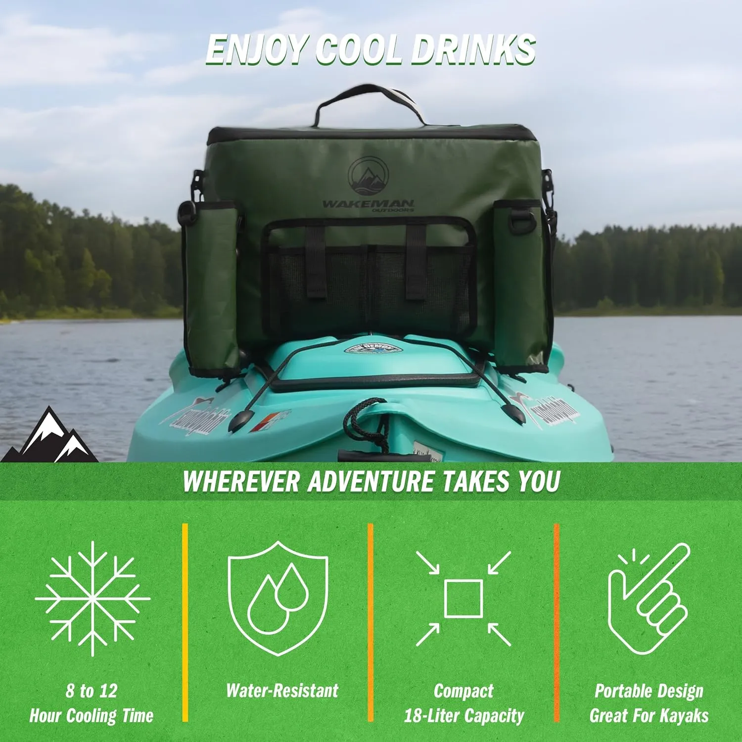 Kayak Cooler - 18L Seat Back Fishing Cooler - Water-Resistant Insulated Bag - 8-12 Hour Cooling Time - Kayak Accessories by Wakeman Outdoors