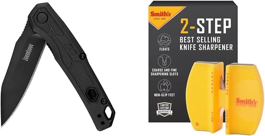 Kershaw 2.75" Tactical Pocket Knife Bundle with Smith's 2-Step Knife Sharpener for Fillet, Pocket, Hunting Knives