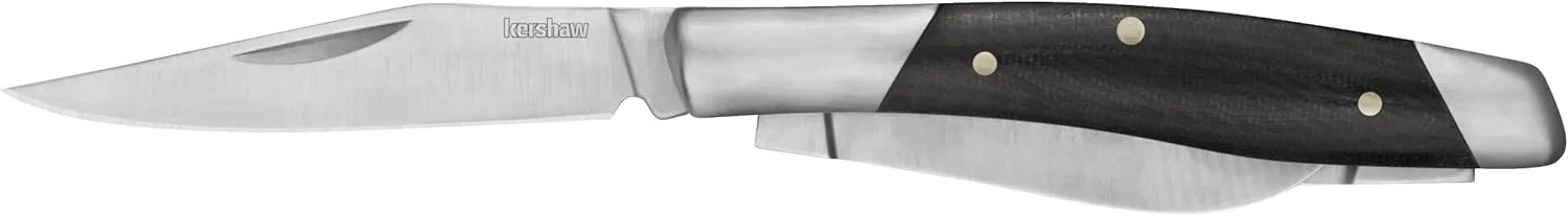 Kershaw Iredale Manual Folding Pocket Knife, 3 Bladed Knife with Micarta Handle, Clip Point and Sheepsfoot Blades, Nail Nick,Black