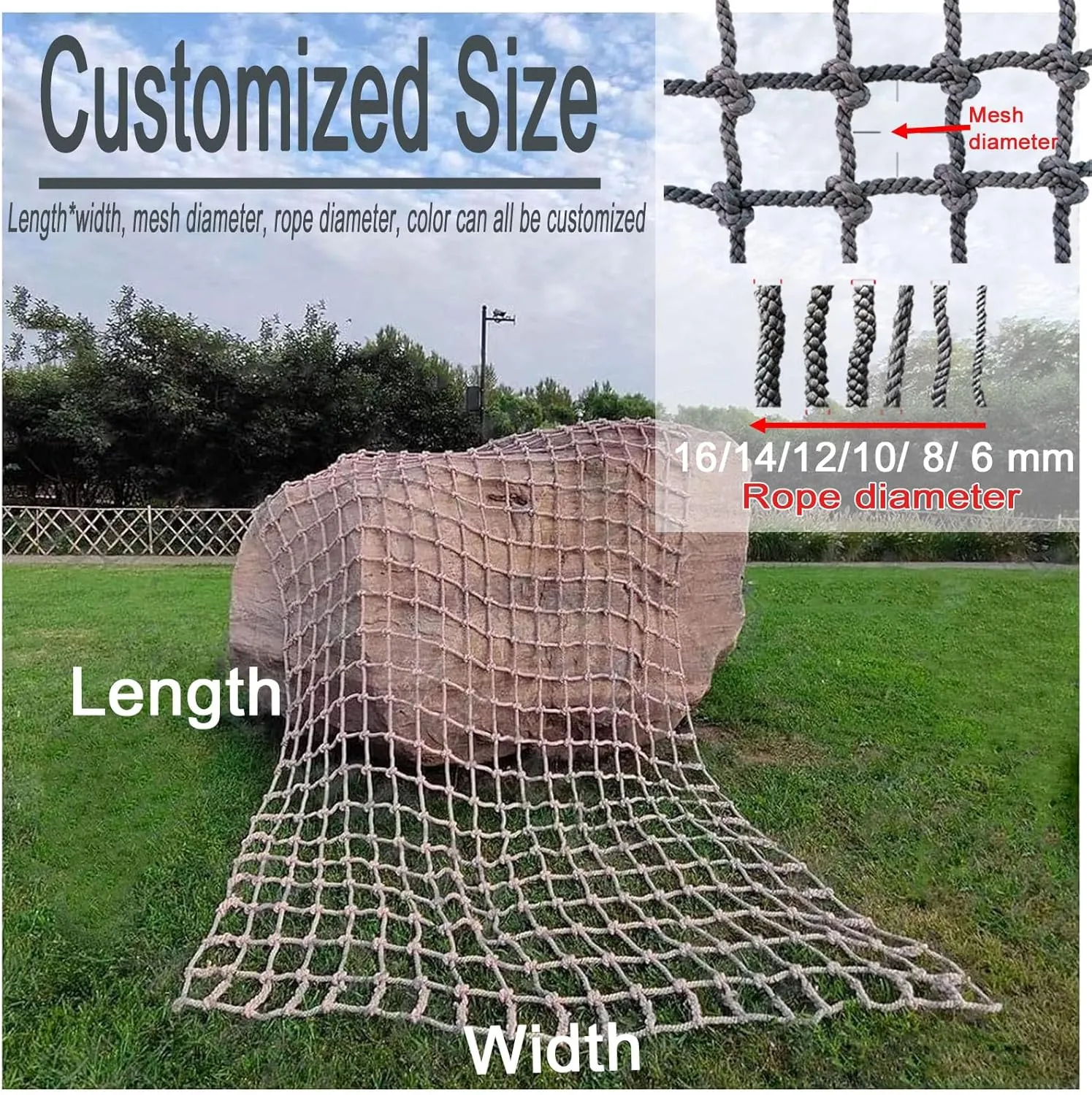 Kids Cargo Net Playground,Play Safety Net Playground Fence Protective Mesh,Sports Netting Rope Ladder Climbing Net,Truck Cargo Net Cover,196.85 * 393.7 inch
