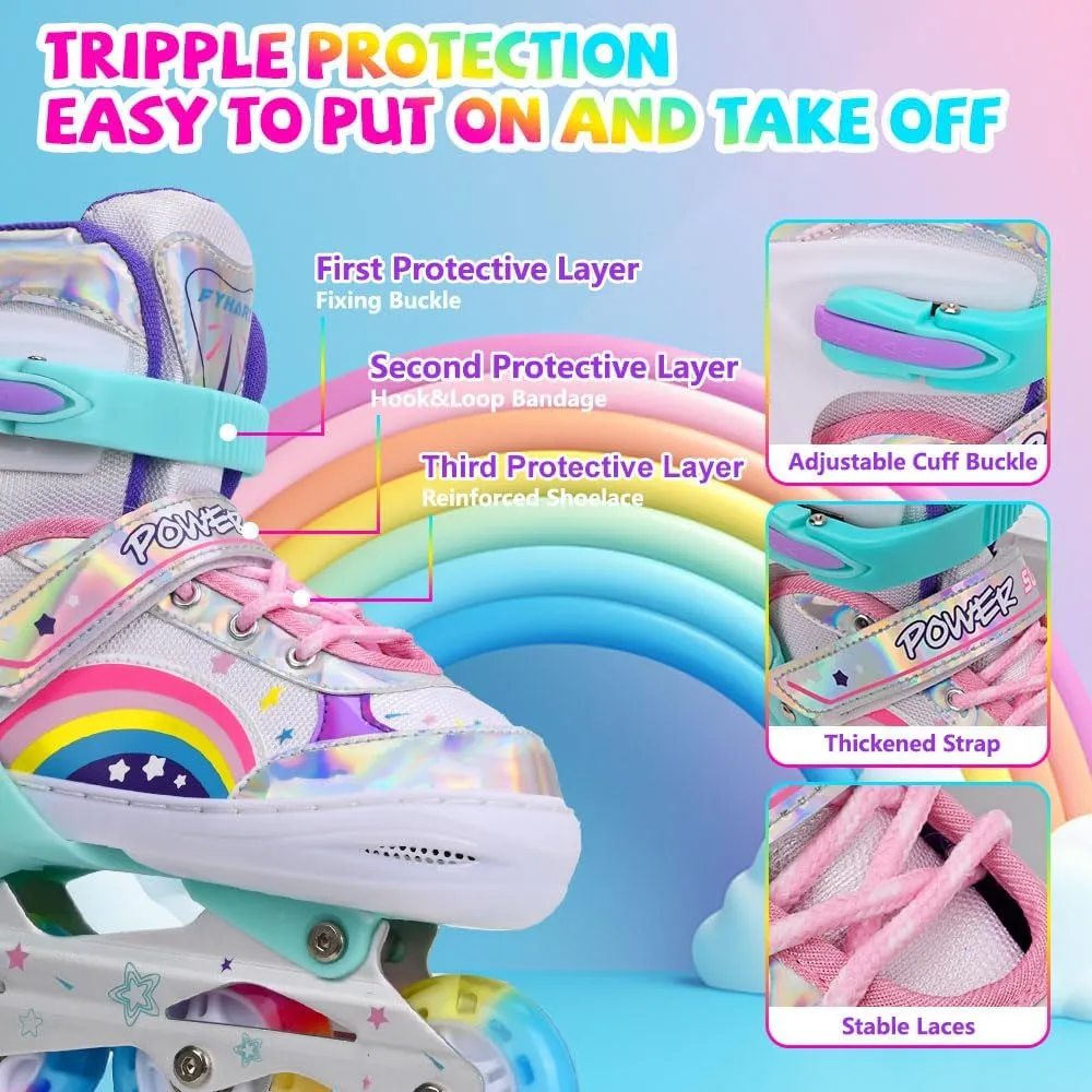 Kids Inline Skates Adjustable for Girls with All Wheels Light up, Fun Illuminating Girls Inline Skates for Toddlers Beginner Outdoor Indoor Sports