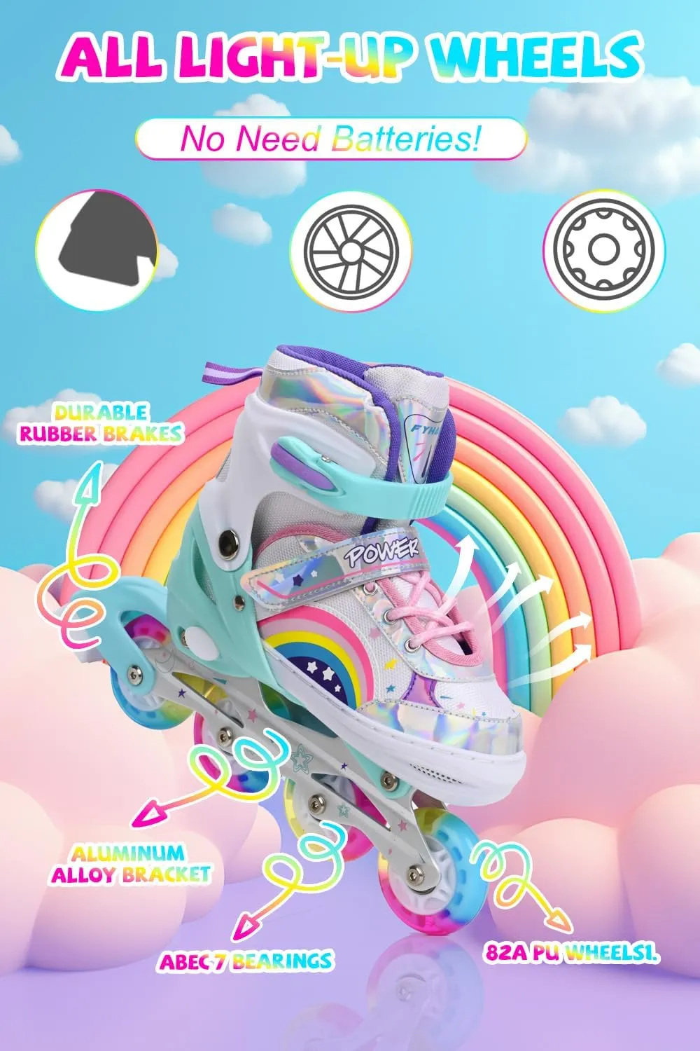 Kids Inline Skates Adjustable for Girls with All Wheels Light up, Fun Illuminating Girls Inline Skates for Toddlers Beginner Outdoor Indoor Sports