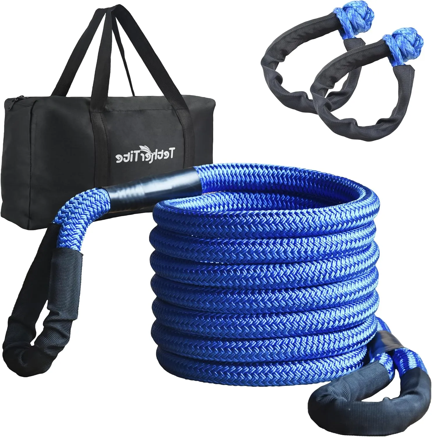 Kinetic Recovery Tow Rope (36000lbs) with 2 UHMWPE Soft Shackles (40000lbs), Heavy-Duty Offroad Snatch Strap, Vehicle Recovery kit for Jeep car Truck ATV UTV SUV (Royal Blue, 1'x30')