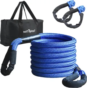 Kinetic Recovery Tow Rope (36000lbs) with 2 UHMWPE Soft Shackles (40000lbs), Heavy-Duty Offroad Snatch Strap, Vehicle Recovery kit for Jeep car Truck ATV UTV SUV (Royal Blue, 1'x30')