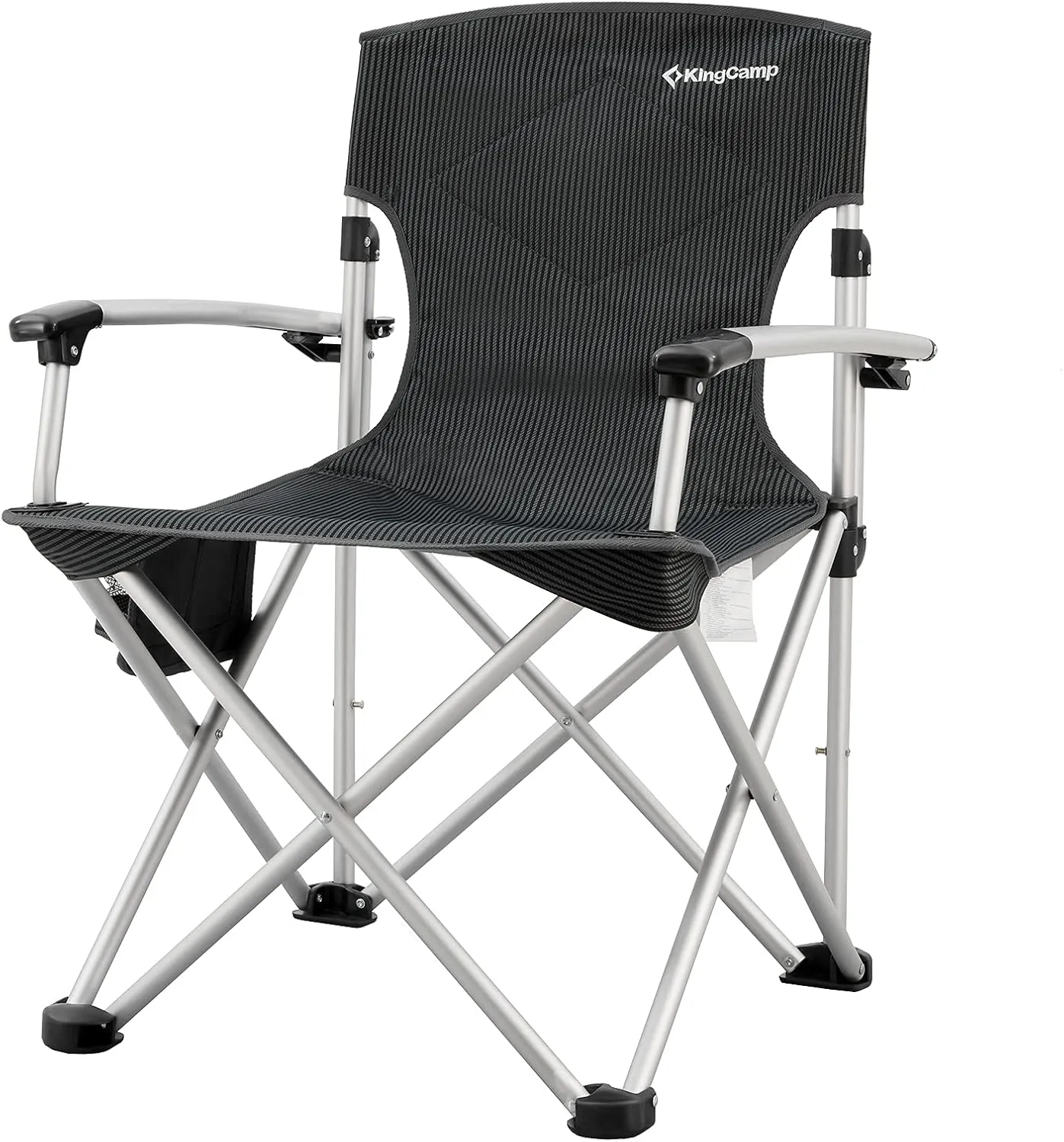 Kingcamp Aluminum Hard Armrest with Cup Holder Portable Padded Deluxe Chair with Carry Bag, Heavy Duty Supports 300 lbs for Outdoor, Black