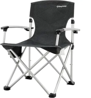 Kingcamp Aluminum Hard Armrest with Cup Holder Portable Padded Deluxe Chair with Carry Bag, Heavy Duty Supports 300 lbs for Outdoor, Black