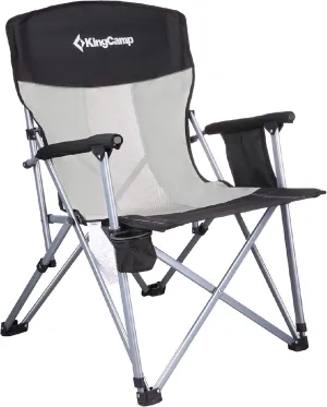 KingCamp Arm Folding Camp High Back Ergonom Outdoor Sports Chair for Adults with Cup Holder, Pocket, for Travel Picnic Hiking, Supports 300 lbs, 21 x 32 x 37 inches, Black/Gray