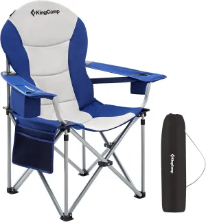 KingCamp Camping Folding Chair Outdoor Lawn Oversized Chairs for Outside Portable Padded Backrest Camp Chair for Heavy Duty Adults with Cooler Bag Side Pocket Supports 353 lbs(Navy/Grey)