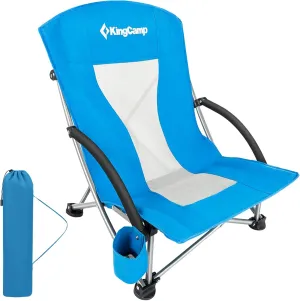 KingCamp Low Beach Chair Folding Portable Lightweight Backpack Chair for Adults with Cup Holder Pocket Carry Bag for Outdoor Camping Concert Festival Travel Sports Lawn Sand, Blue