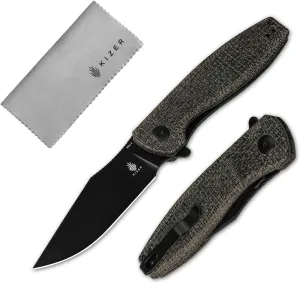 Kizer Crocodile Pocket Knife, 3.45” Nitro V Knife, Micarta Handle Folding Camping Knife, Liner Lock Folding Knives for Men Women, Hunting Survival knives V4716M2