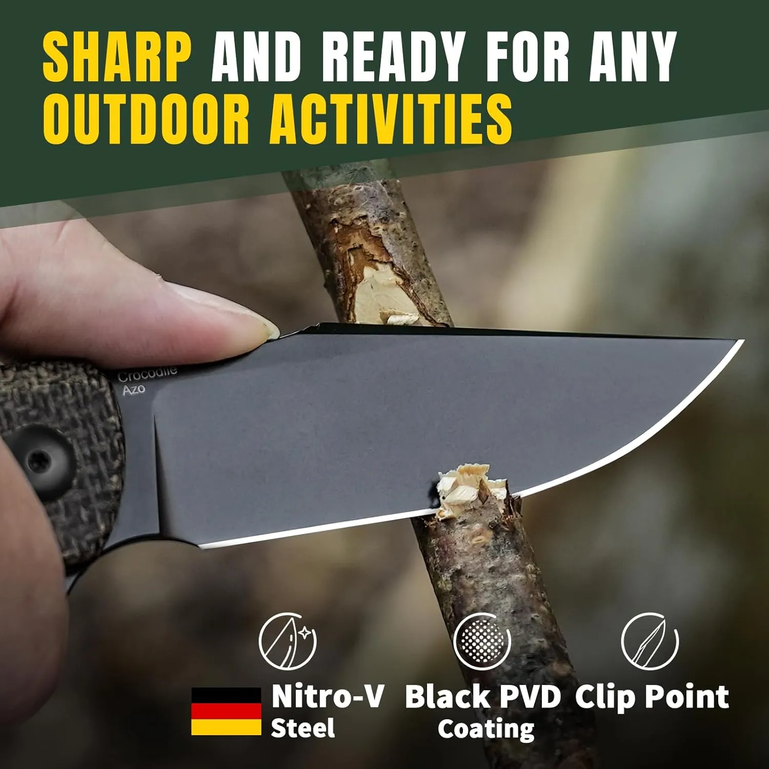 Kizer Crocodile Pocket Knife, 3.45” Nitro V Knife, Micarta Handle Folding Camping Knife, Liner Lock Folding Knives for Men Women, Hunting Survival knives V4716M2