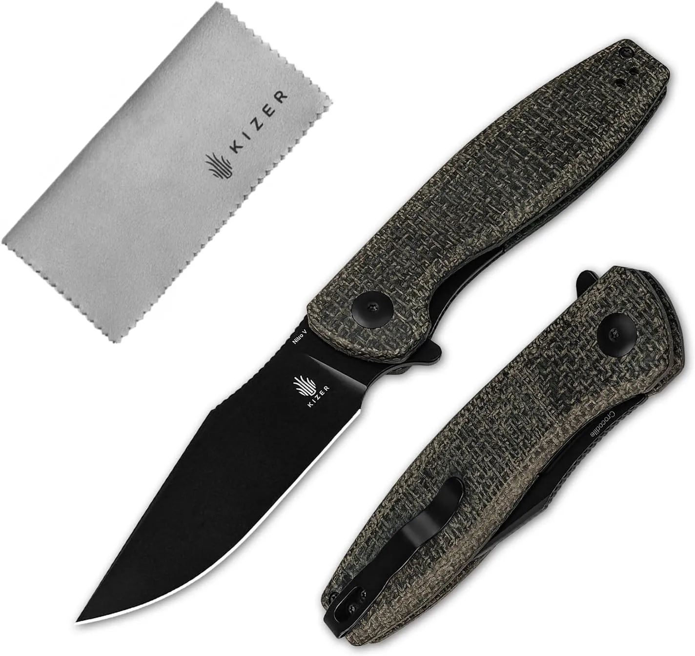 Kizer Crocodile Pocket Knife, 3.45” Nitro V Knife, Micarta Handle Folding Camping Knife, Liner Lock Folding Knives for Men Women, Hunting Survival knives V4716M2