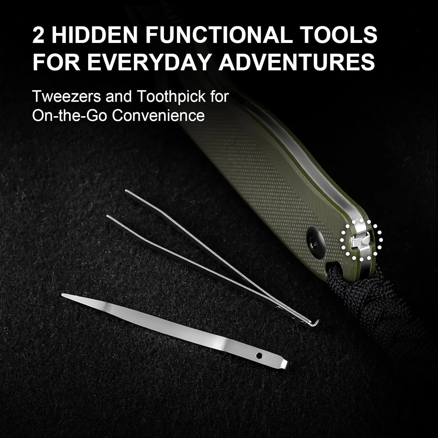 Kizer Drop Bear Fixed Blade Knife, 2.6" AEB-L Satin Blade EDC Camping Knife with Olive Green G10 Handle & Hidden Tools, Outdoor Full Tang Hunting Survival Knives with Adjustable Kydex Sheath 1093A1