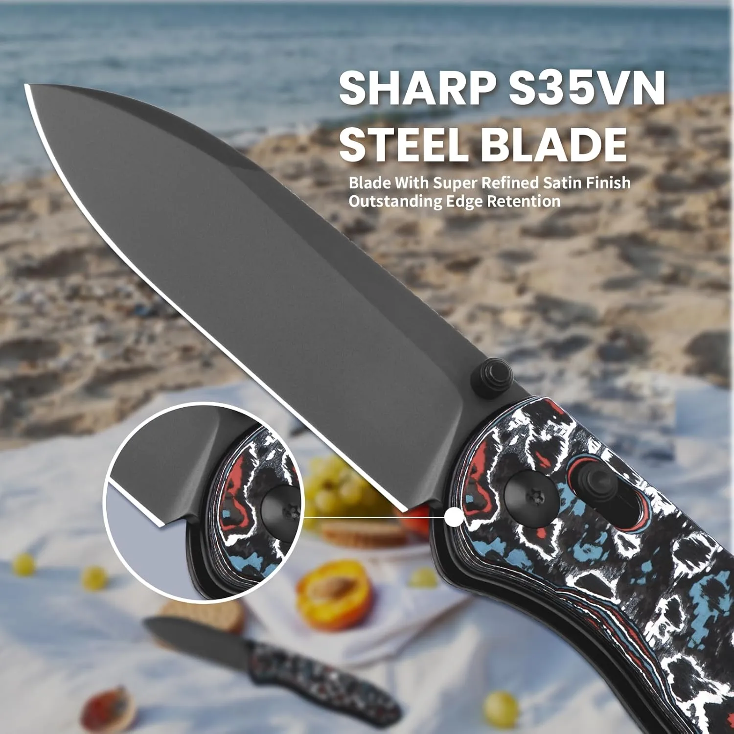 Kizer Drop Bear Pocket Knife, Folding Knife, 2.97"" S45VN DLC Coating Steel Blade, Fatcarbon Handle, Folding Pocket Knife, EDC Knife, Ki3619A5, Nebula
