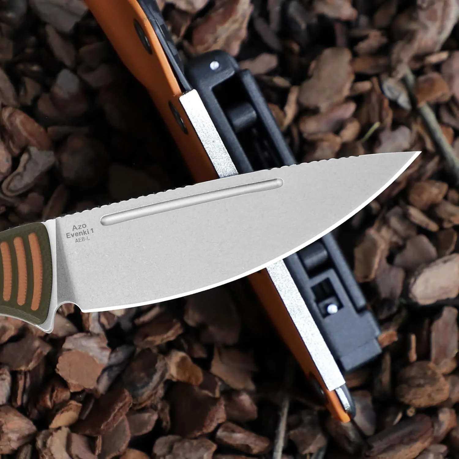 Kizer Evenki1 Fixed Blade Knife, 2.98" AEB-L Drop Point Blade Hunting Knife with Orange & Green G10 Handle, Full Tang Survival Knives with Adjustable Sheath & Sharpener, Small Camping Knives, 1097A1