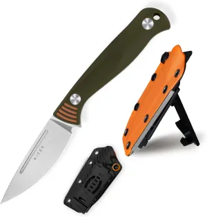 Kizer Evenki1 Fixed Blade Knife, 2.98" AEB-L Drop Point Blade Hunting Knife with Orange & Green G10 Handle, Full Tang Survival Knives with Adjustable Sheath & Sharpener, Small Camping Knives, 1097A1