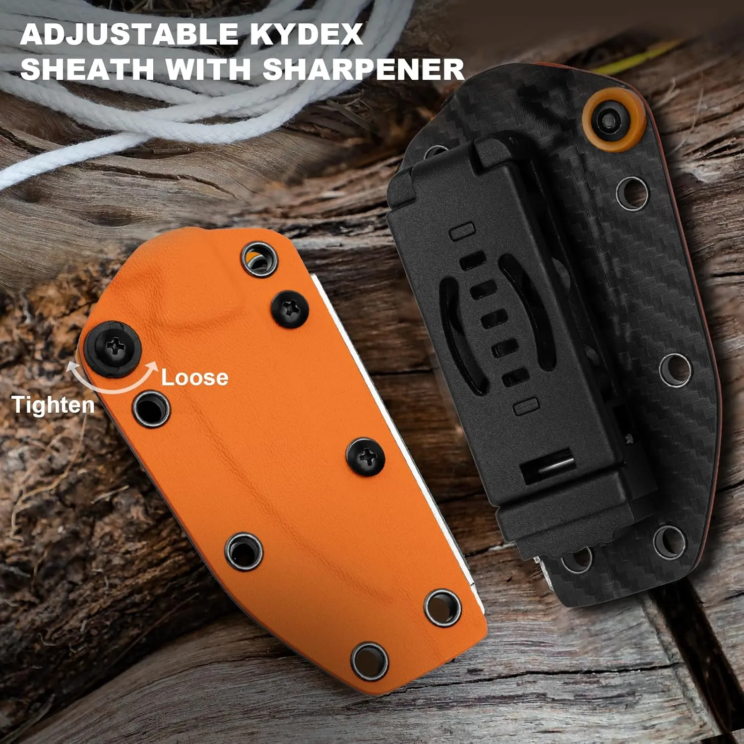 Kizer Evenki1 Fixed Blade Knife, 2.98" AEB-L Drop Point Blade Hunting Knife with Orange & Green G10 Handle, Full Tang Survival Knives with Adjustable Sheath & Sharpener, Small Camping Knives, 1097A1