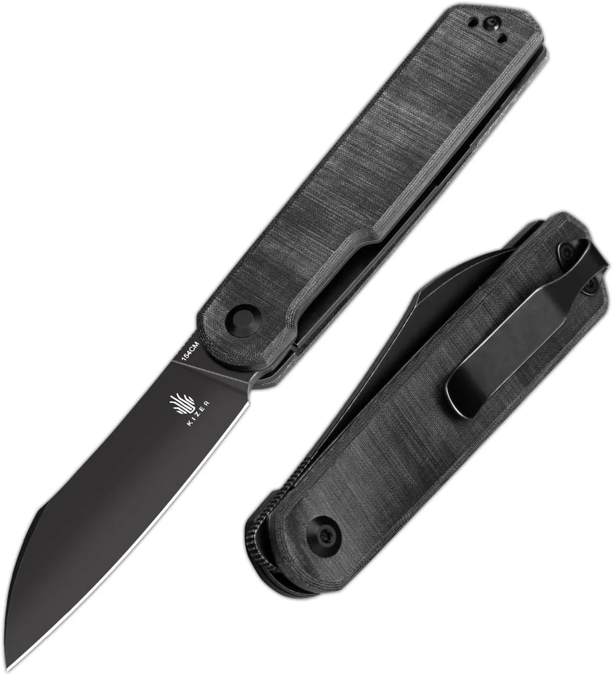 Kizer Klipper Pocket Knife, 3.15 In 154CM Steel Blade Folding Knives, Black Micarta Handle Small EDC Knife, Outdoor Hunting Knife for Men Women V3580C2