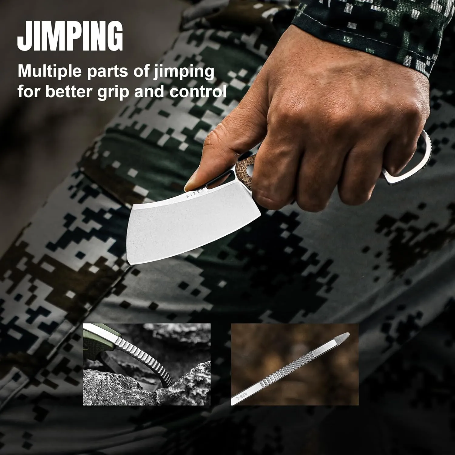 Kizer Little Rhino Fixed Blade Knife, 2.72’’ AEB-L Steel Camping Fixed Blade Knives, Burlap Micarta Handle fixed blade Hunting Knife with Sheath, Outdoor Hiking Survival Knives for Men Women 1065A4