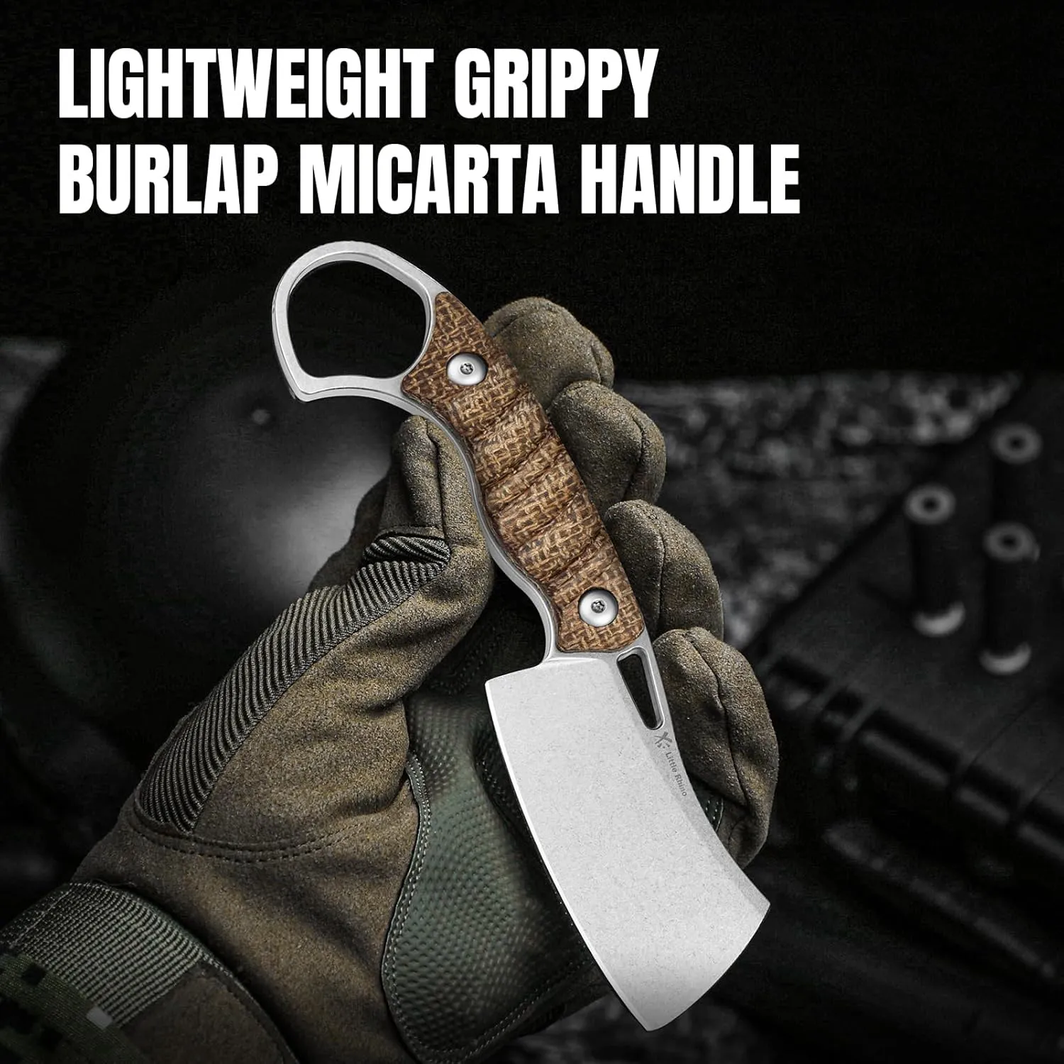 Kizer Little Rhino Fixed Blade Knife, 2.72’’ AEB-L Steel Camping Fixed Blade Knives, Burlap Micarta Handle fixed blade Hunting Knife with Sheath, Outdoor Hiking Survival Knives for Men Women 1065A4