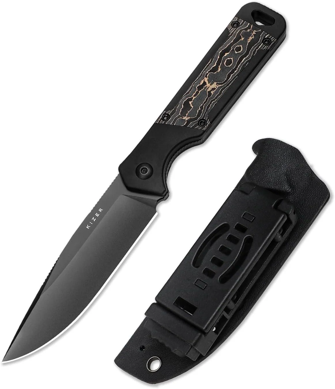 Kizer Militaw Fixed Blade Knife with Sheath, S35VN Blade Camping Knife with Aluminium Fat Carbon Handle, Fixed Blade EDC Knives for Men Women Gift, Outdoor Hunting Hiking Survival Knives 1067A1