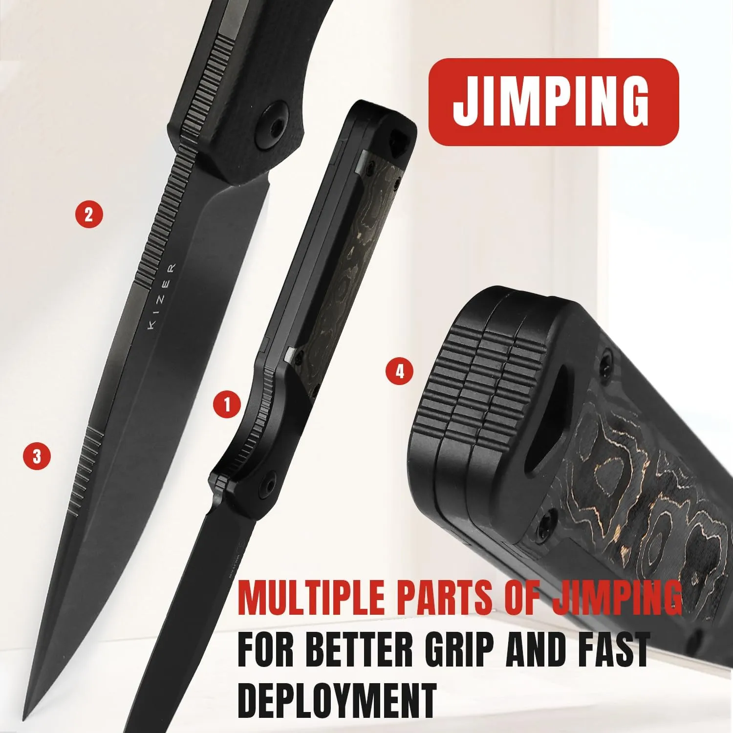Kizer Militaw Fixed Blade Knife with Sheath, S35VN Blade Camping Knife with Aluminium Fat Carbon Handle, Fixed Blade EDC Knives for Men Women Gift, Outdoor Hunting Hiking Survival Knives 1067A1