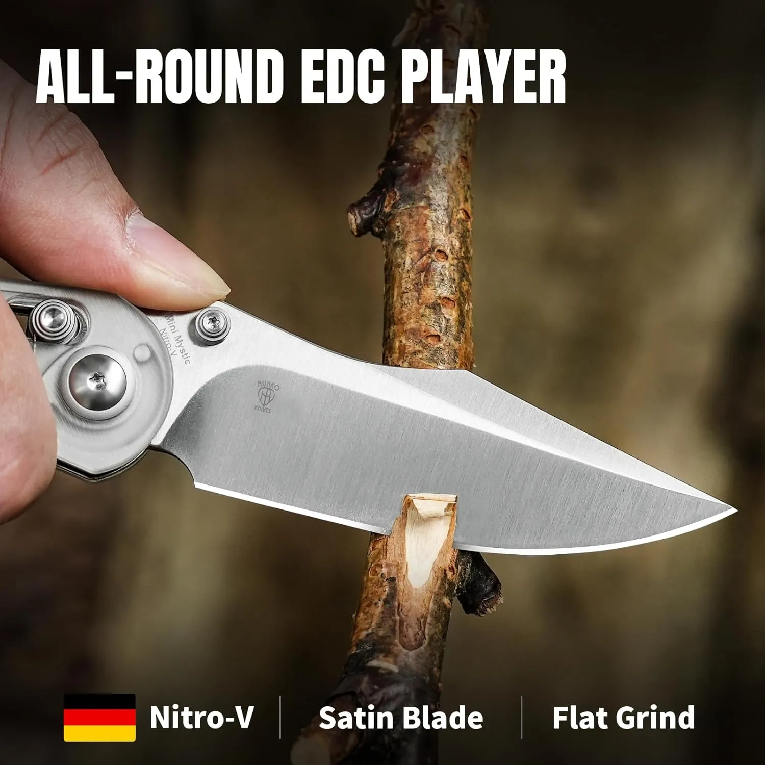 Kizer Mini Mystic Pocket Knife, 3.2" Nitro-V Blade EDC Knife with Gray Aluminum and Acrylic Handle, Camping Folding Knife with Clutch Lock, Hunting Survival knife with Thumb Stud Opener, V3636A1