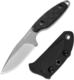 Kizer Muskrat Fixed Blade Knife, 3.15 In D2 Blade EDC Knife Argyle Pattern Black G10 Handle Neck Knives for Men Women, Outdoor Hunting Hiking Survival Camping Knives with Sheath, 1064M3