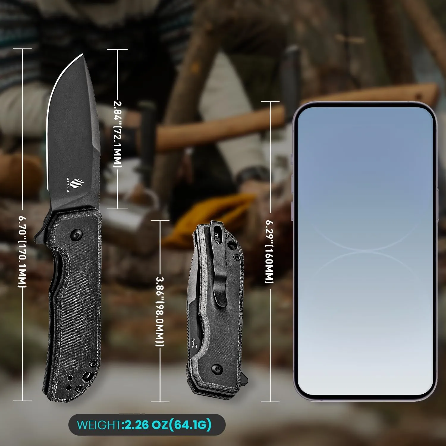 Kizer Nice Guy Pocket Folding Knife, 2.84" Nitro V Blade, Lightweight Sharp Camping and Hiking Knife, Comfort Micarta Handle, Liner Lock Flipper Knife V3011A3