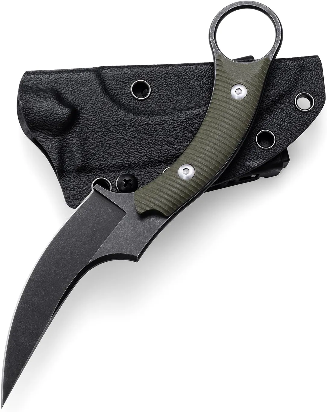 KK528 Fixed Blade Knife, D2 Blade with G10 Handle, Kydex Sheath, Everyday Claw Knife for Men Women, Utility Knife for EDC Survival Hiking Camping Outdoor (Green)