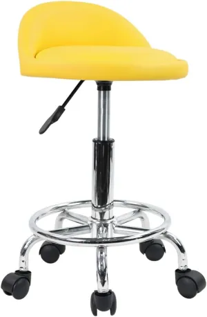 KKTONER PU Leather Round Rolling Stool with Foot Rest Height Adjustable Swivel Drafting Work SPA Task Chair with Wheels (Yellow)