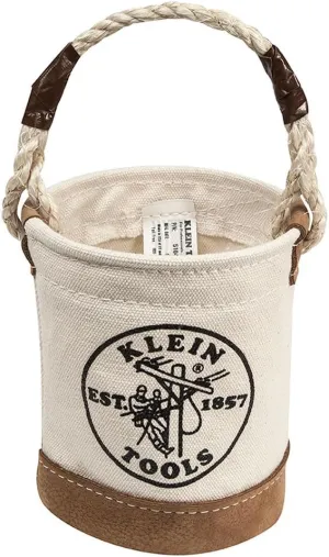 Klein Tools 5104MINI Mini Tool Bucket, All-Purpose Tool Bucket with Leather-Bottom, Nuts and Bolt Bag with Reinforced Rope Handle, Small Utility Pouch