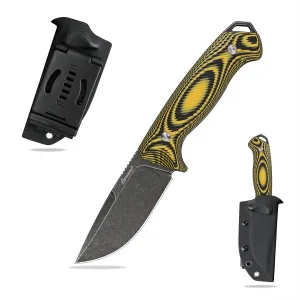 Knives DC53 Steel Tactical Hunting Fixed Blade Knife G10 Handle with kydex sheath for Men EDC Outdoor Camping Survival (Black stone wash yellow handle)
