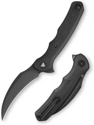 knives - Lacerta-04B |Hawkbill EDC Pocket Flipper Knife for Men,Folding Pikal Knife with Reversible Wire Clip，3.34" PVD Blackwash 14C28N Steel Blade & Micarta Handle