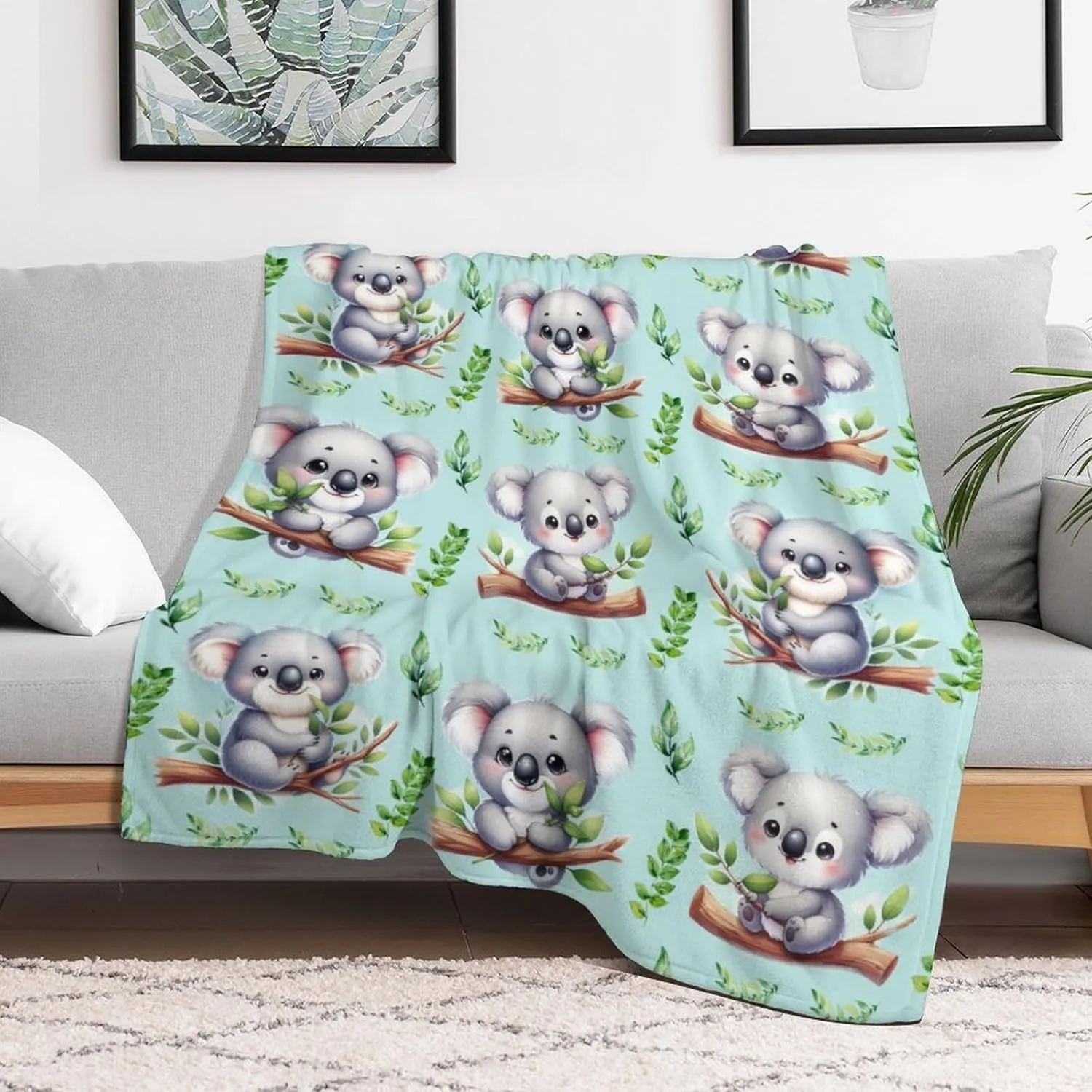 Koala Throw Blanket - Soft Flannel Koala Blankets for Girls Boys Kids Koala Lovers - Warm Koala Throw Blankets for All Season Lap, Chair, Sofa - 50"x40"
