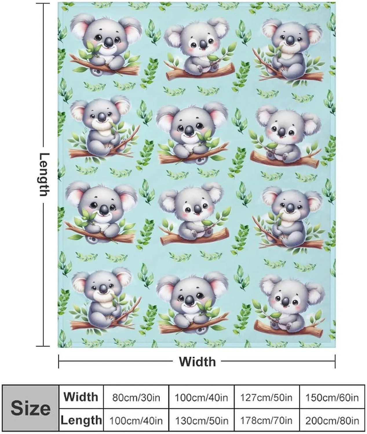 Koala Throw Blanket - Soft Flannel Koala Blankets for Girls Boys Kids Koala Lovers - Warm Koala Throw Blankets for All Season Lap, Chair, Sofa - 50"x40"