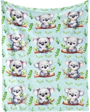 Koala Throw Blanket - Soft Flannel Koala Blankets for Girls Boys Kids Koala Lovers - Warm Koala Throw Blankets for All Season Lap, Chair, Sofa - 50"x40"