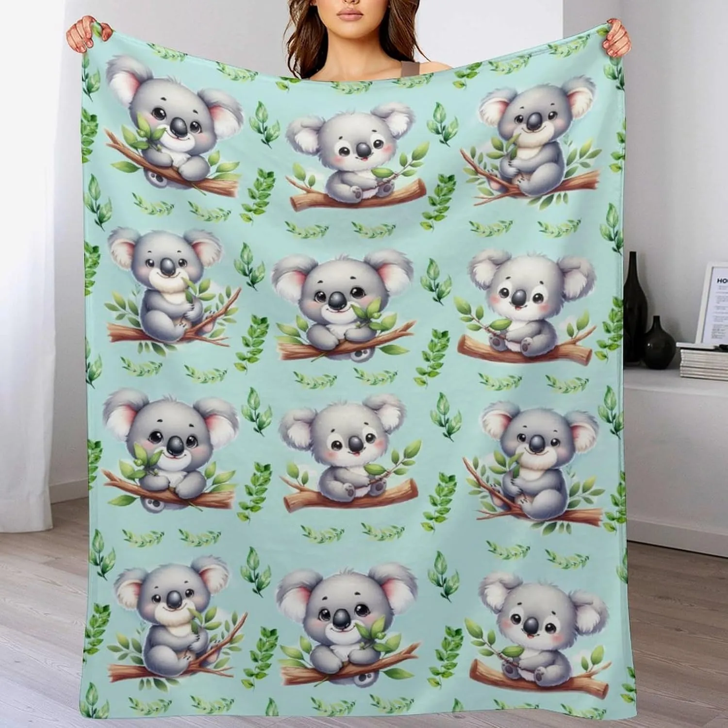 Koala Throw Blanket - Soft Flannel Koala Blankets for Girls Boys Kids Koala Lovers - Warm Koala Throw Blankets for All Season Lap, Chair, Sofa - 50"x40"