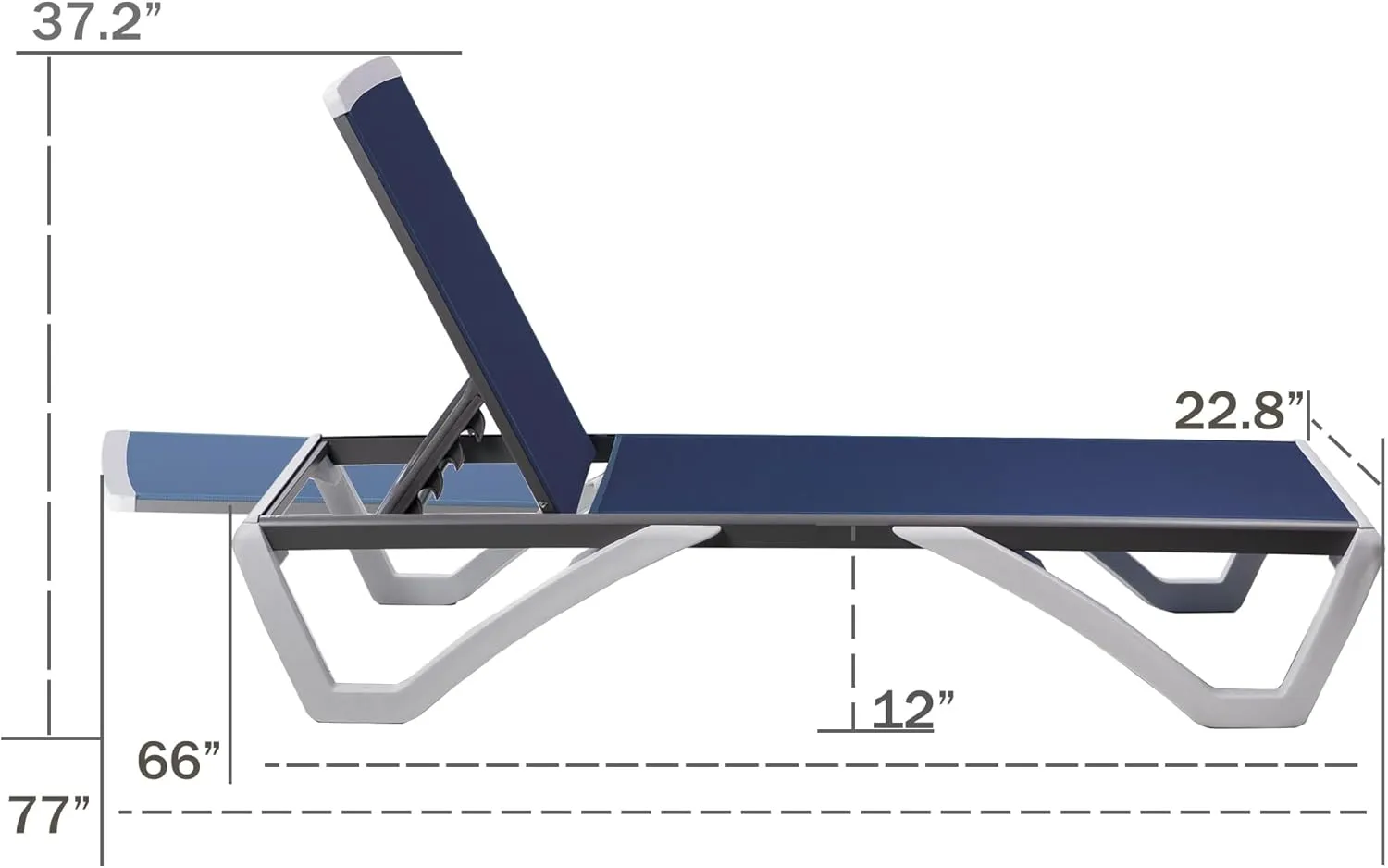 Kozyard Patio Chaise Lounge Chair - Full Flat Alumium & Resin Legs, Outdoor Reclining Adjustable Chair for Sunbathing, Beach, Patio, Lounge Set or Patio Table (NavyBlue Textilene Without Table)