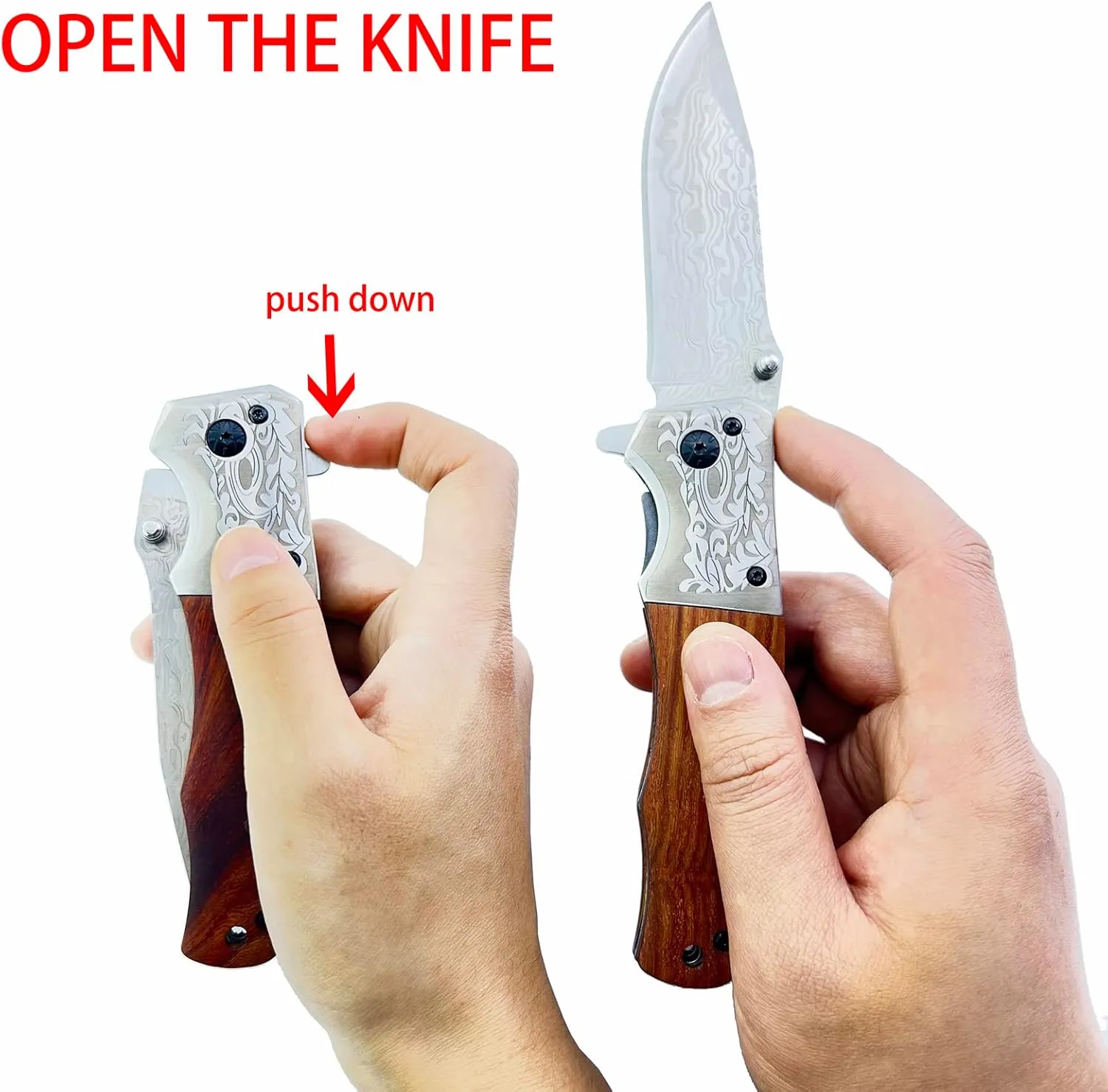 Labstandard Pocket Folding Knife with 3.5”Stainless Steel blade and wood handle -Folding hunting camping Knife with liner-lock and pocket clip