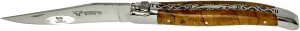 Laguiole en Aubrac Handcarved Special Plates Folding Pocket Knife, 4.8-in (12cm), Teak Wood Handle, Stainless Steel Shiny Bolsters
